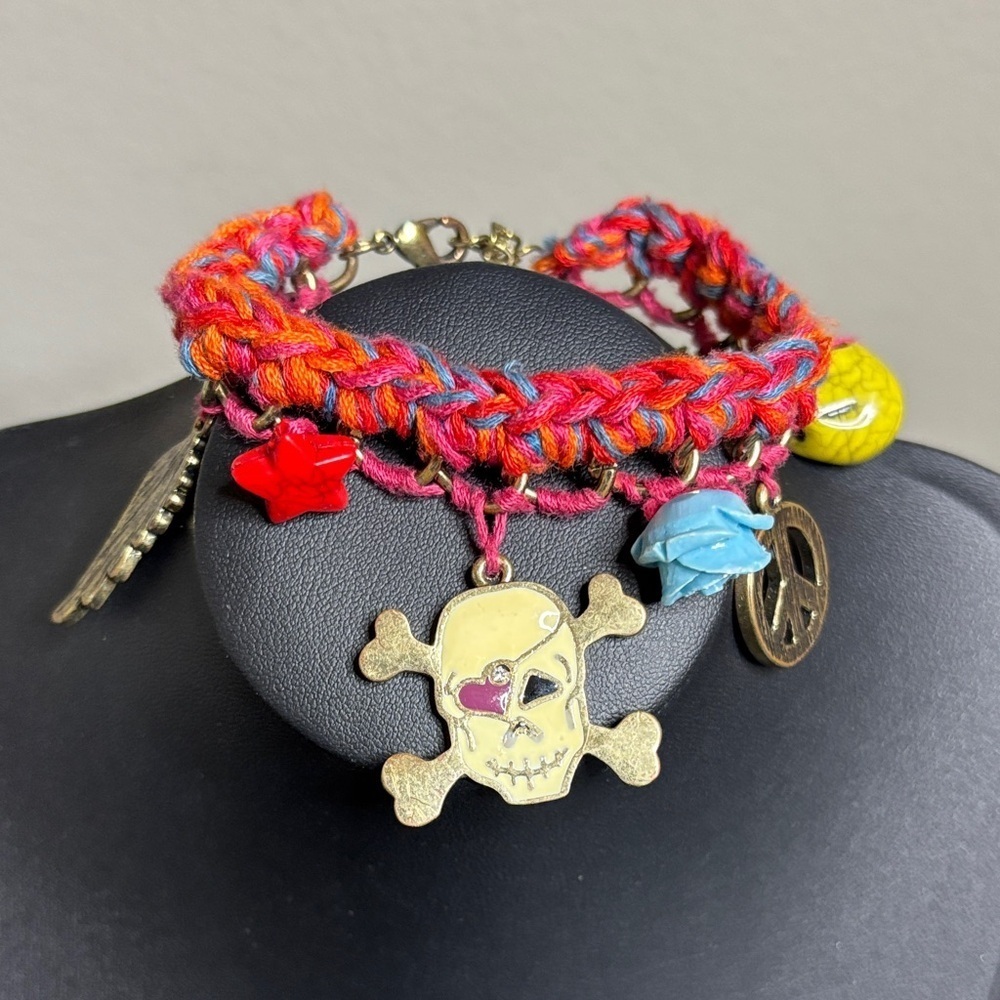 Colorful Charm Skull Charm Bracelet Angel Wing Peace Flower